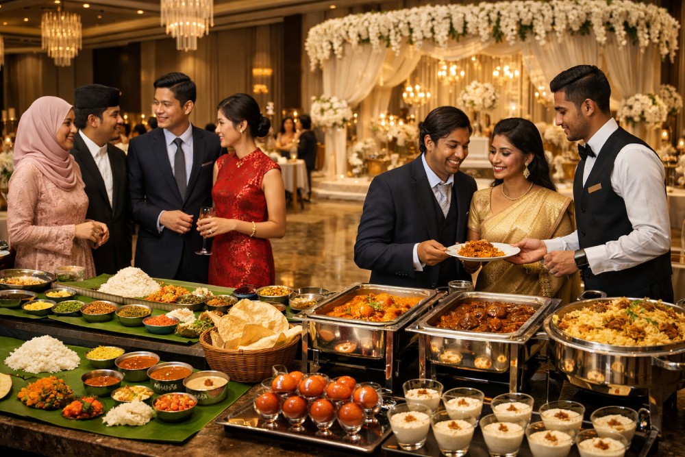 Indian wedding catering Malaysia luxury reception setup by The Big Rajah